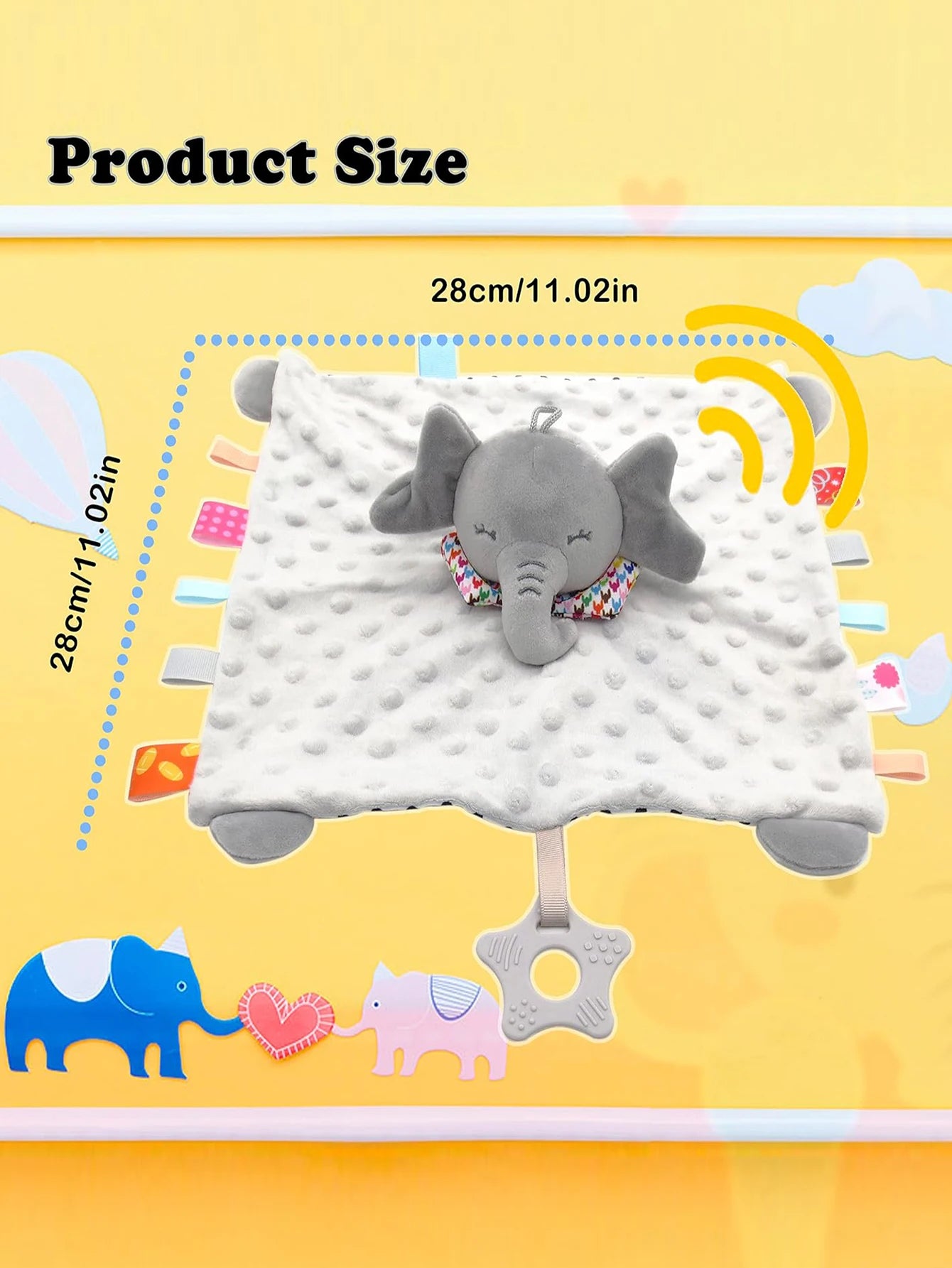 Elephant Baby Comforter Blanket – Soft Plush Rattle Toy & Soothing Sleep Towel for Infants
