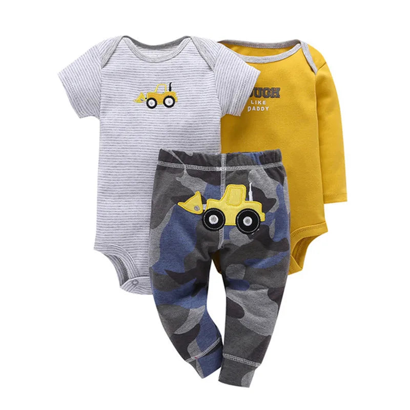 Baby Clothes Set – 100% Cotton Cartoon Bodysuit & Pants for Newborn Boys & Girls