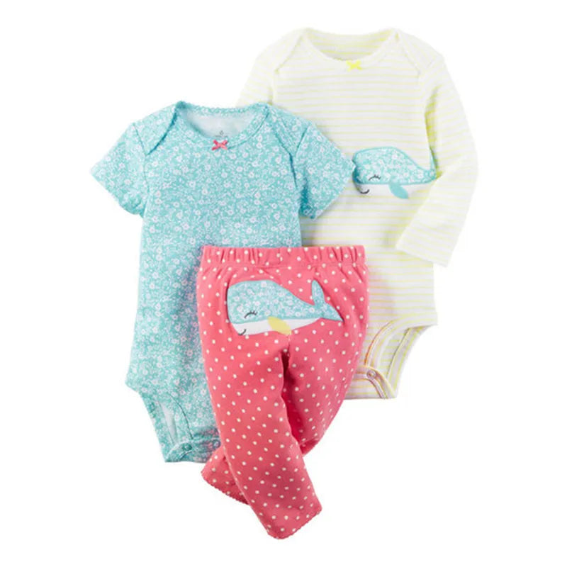 Baby Clothes Set – 100% Cotton Cartoon Bodysuit & Pants for Newborn Boys & Girls