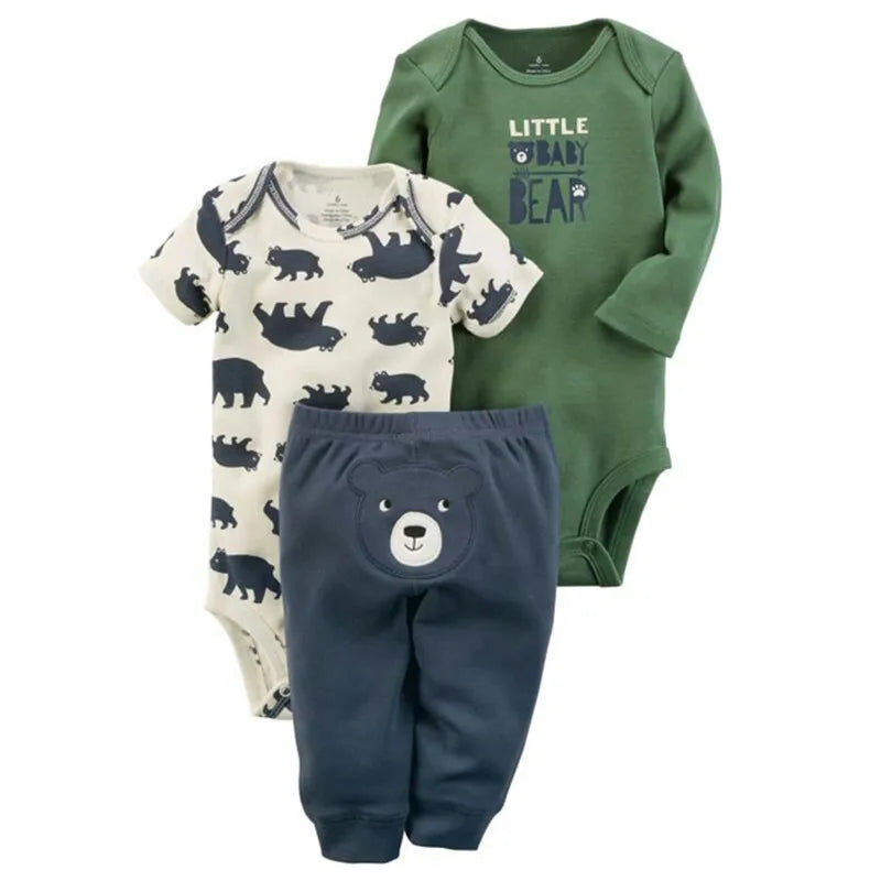 Baby Clothes Set – 100% Cotton Cartoon Bodysuit & Pants for Newborn Boys & Girls