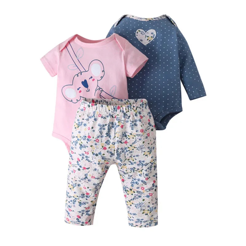 Baby Clothes Set – 100% Cotton Cartoon Bodysuit & Pants for Newborn Boys & Girls