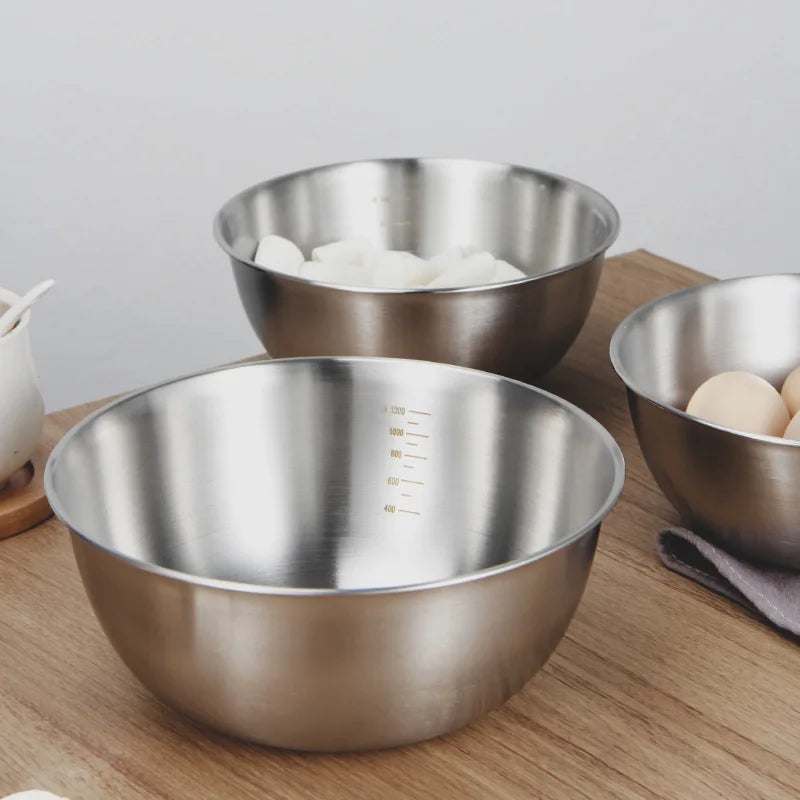 Stainless Steel Mixing Bowl Set with Measurement Scale – Cooking, Baking & Salad Bowls