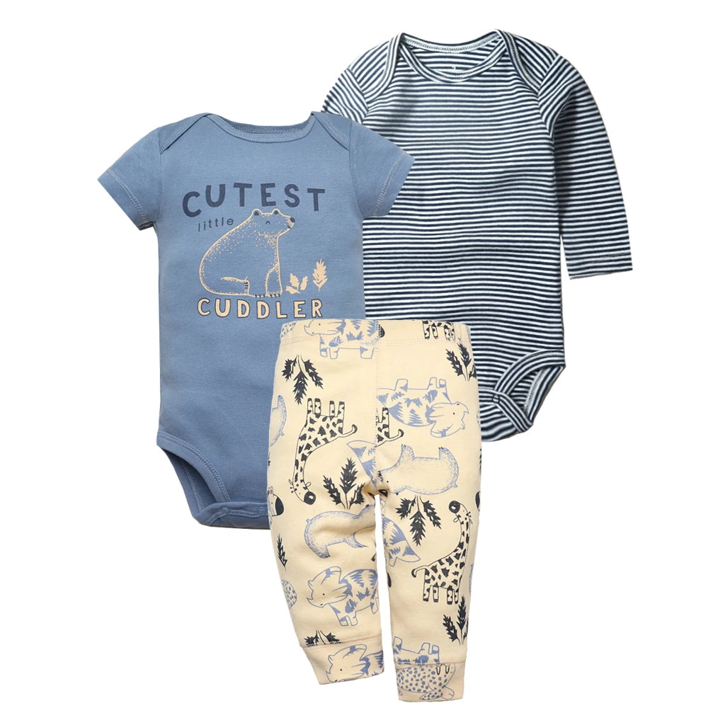 Baby Clothes Set – 100% Cotton Cartoon Bodysuit & Pants for Newborn Boys & Girls