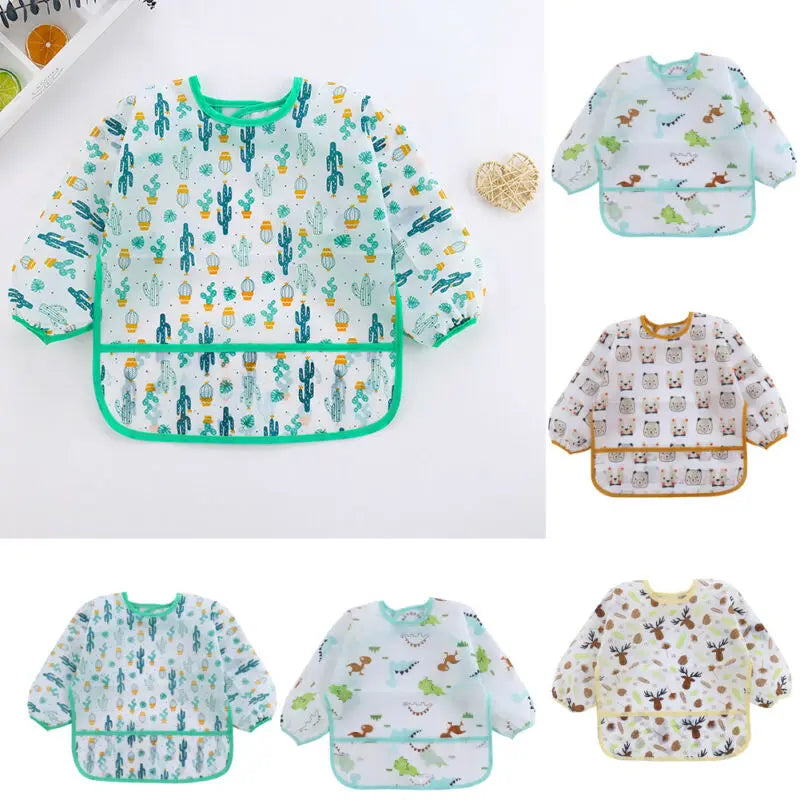 Waterproof Long Sleeve Baby Bib – Cute Toddler Feeding Apron & Art Smock (0–6 Years)