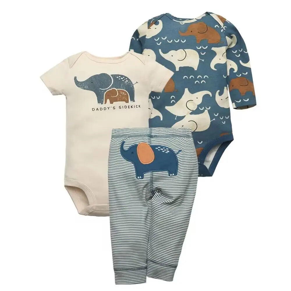 Baby Clothes Set – 100% Cotton Cartoon Bodysuit & Pants for Newborn Boys & Girls