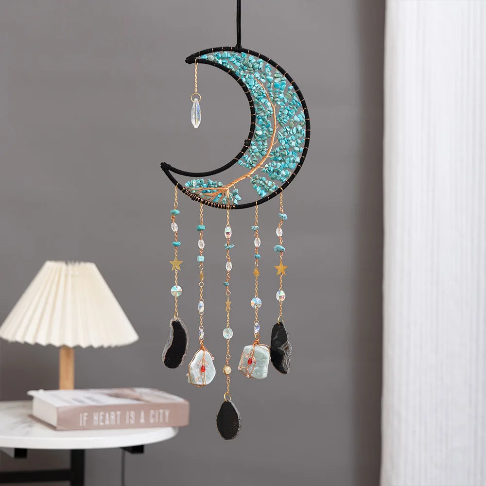 Crystal Sun & Moon Wind Chime – Rainbow Dream Catcher Hanging for Home & Garden Decor