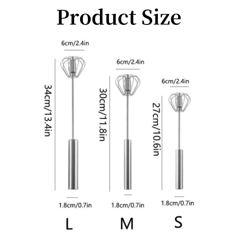 Stainless Steel Semi Automatic Egg Beater – Self Turning Hand Whisk Mixer Kitchen Gadget