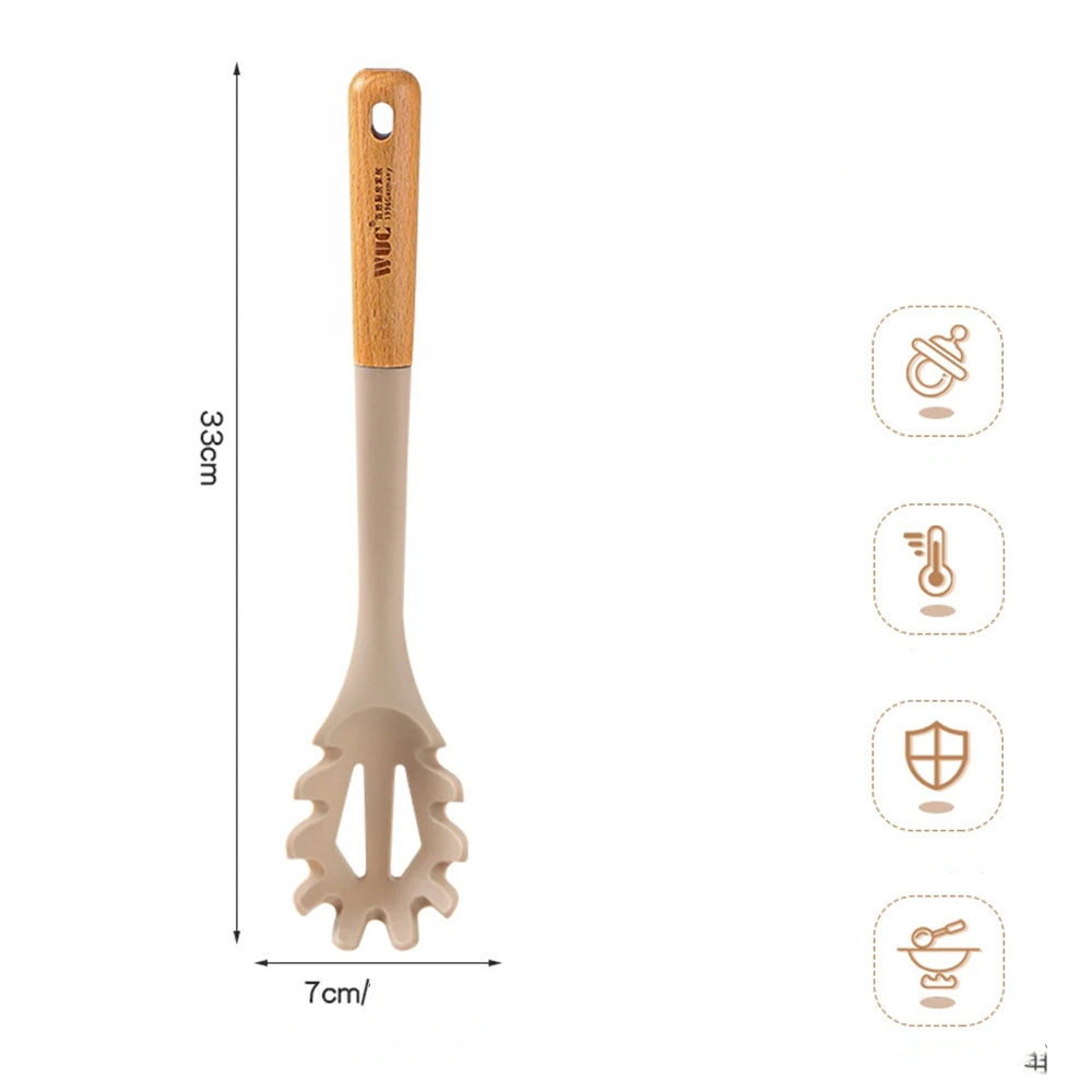 Silicone Cooking Utensils with Wooden Handle – Heat Resistant Non-Stick Kitchen Tools