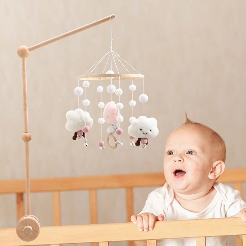 Baby Crib Mobile – Forest Animal Hanging Rattle Toy with Wooden Arm (0–12 Months)