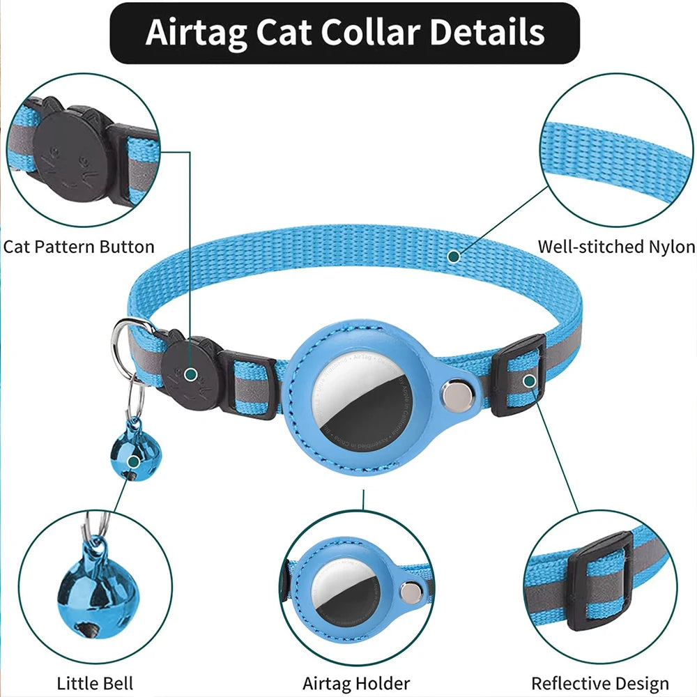 AirTag Cat Collar – Reflective Breakaway Safety Collar with Bell & Holder for Cats & Kittens