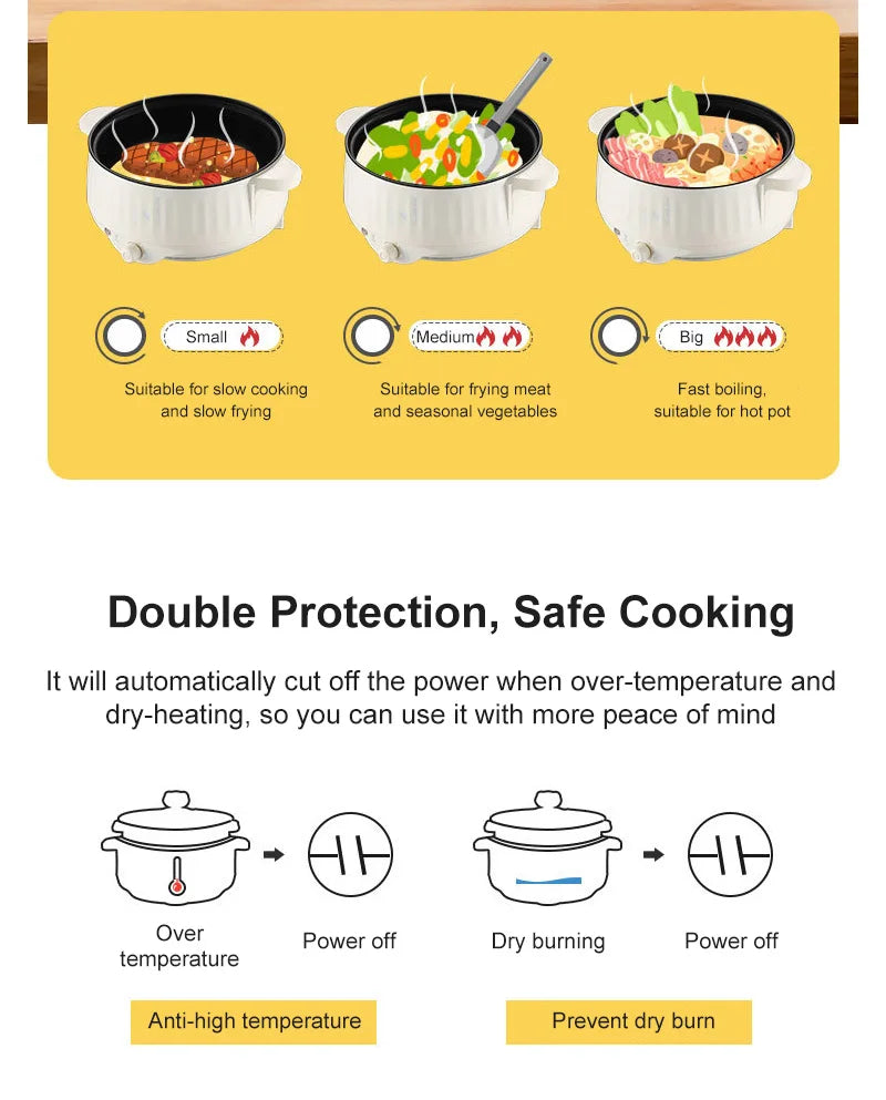Mini Multi-Function Electric Cooker with Hot Pot & Steamer – Non-Stick 220V Portable Cooker for 1–2 People