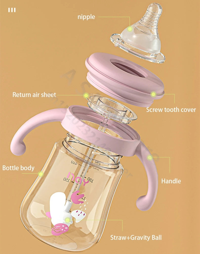 Anti-Colic Baby Bottle with Handles for 6+ Months – Leak-Proof, BPA-Free, Easy Grip