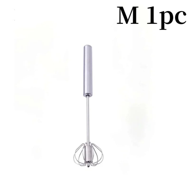 Stainless Steel Semi Automatic Egg Beater – Self Turning Hand Whisk Mixer Kitchen Gadget