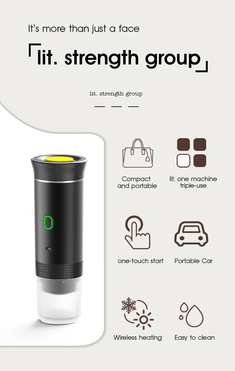 Portable Wireless Espresso Machine – 3-in-1 Travel Coffee Maker for Car, Camping & Home | Capsule & Ground Coffee Compatible