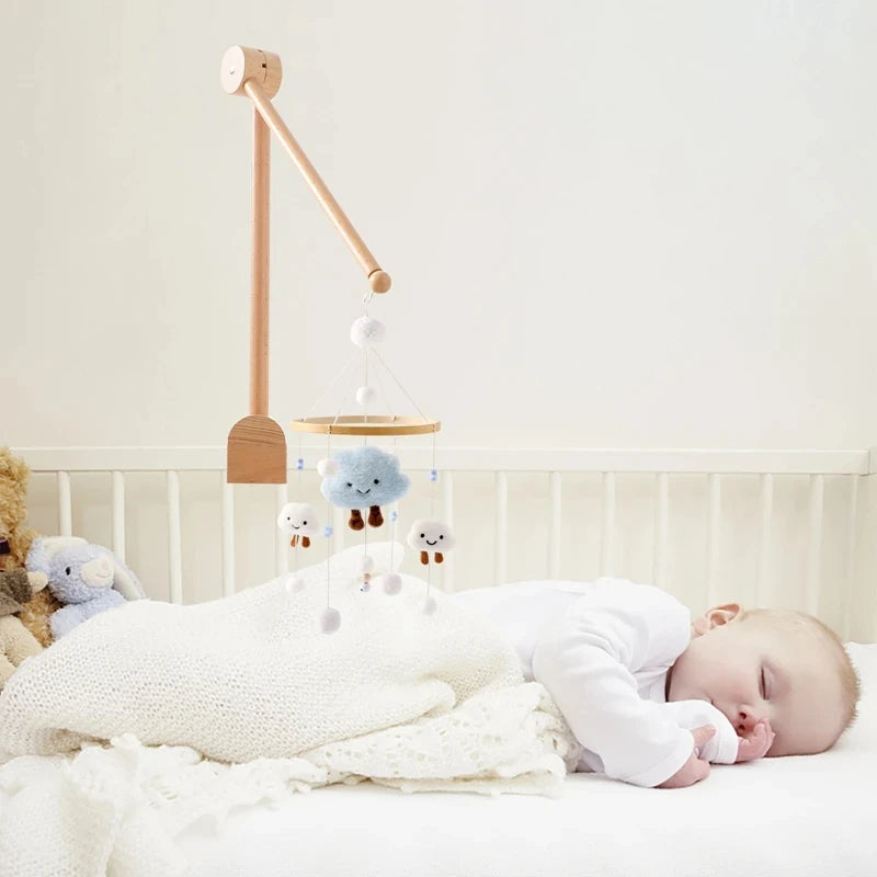 Baby Crib Mobile – Forest Animal Hanging Rattle Toy with Wooden Arm (0–12 Months)