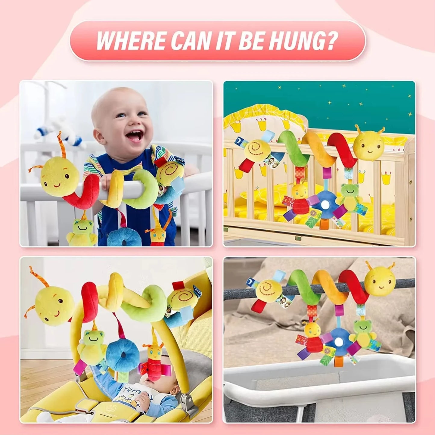 Spiral Crib & Stroller Hanging Toy – Soft Plush Rattle for Newborns | Baby Mobile for Car Seat, Pram, or Cot