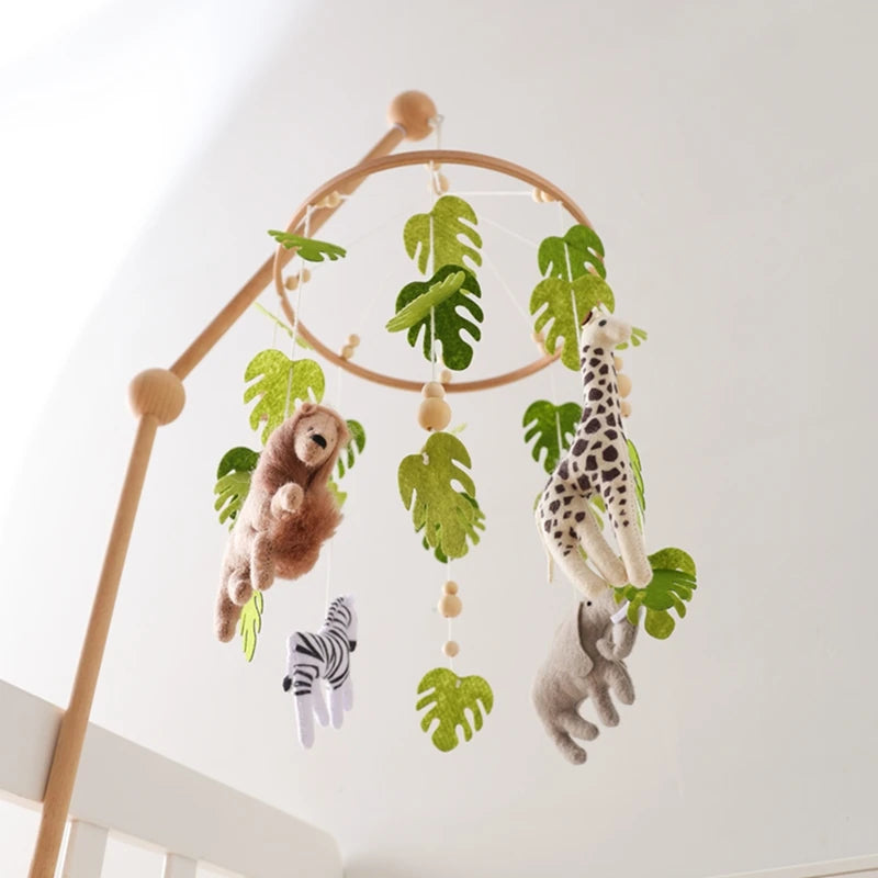 Baby Crib Mobile – Forest Animal Hanging Rattle Toy with Wooden Arm (0–12 Months)