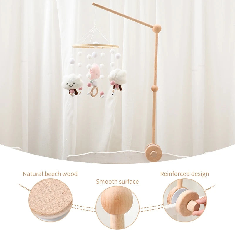Baby Crib Mobile – Forest Animal Hanging Rattle Toy with Wooden Arm (0–12 Months)