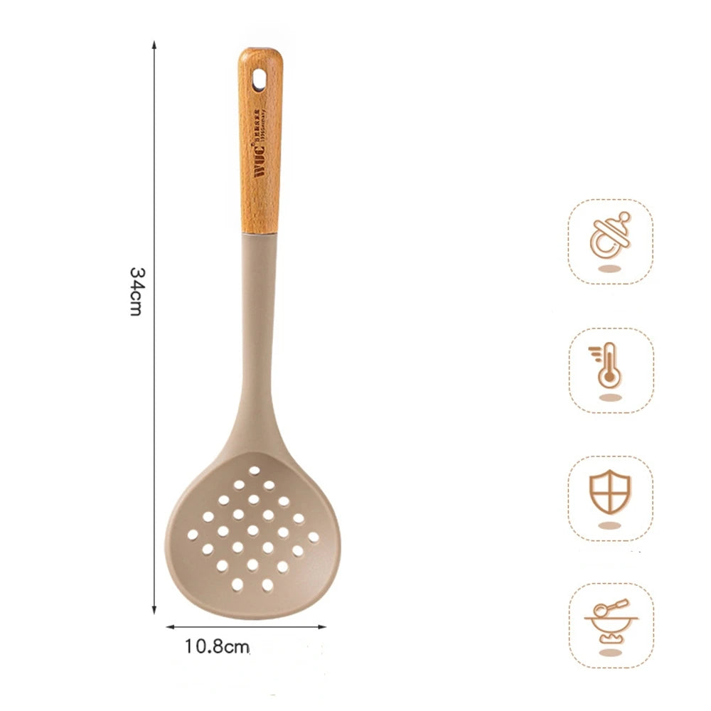 Silicone Cooking Utensils with Wooden Handle – Heat Resistant Non-Stick Kitchen Tools