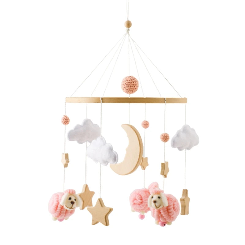 Baby Crib Mobile – Forest Animal Hanging Rattle Toy with Wooden Arm (0–12 Months)
