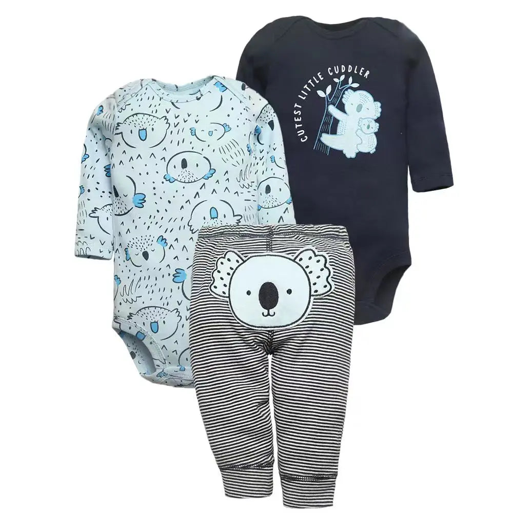 Baby Clothes Set – 100% Cotton Cartoon Bodysuit & Pants for Newborn Boys & Girls