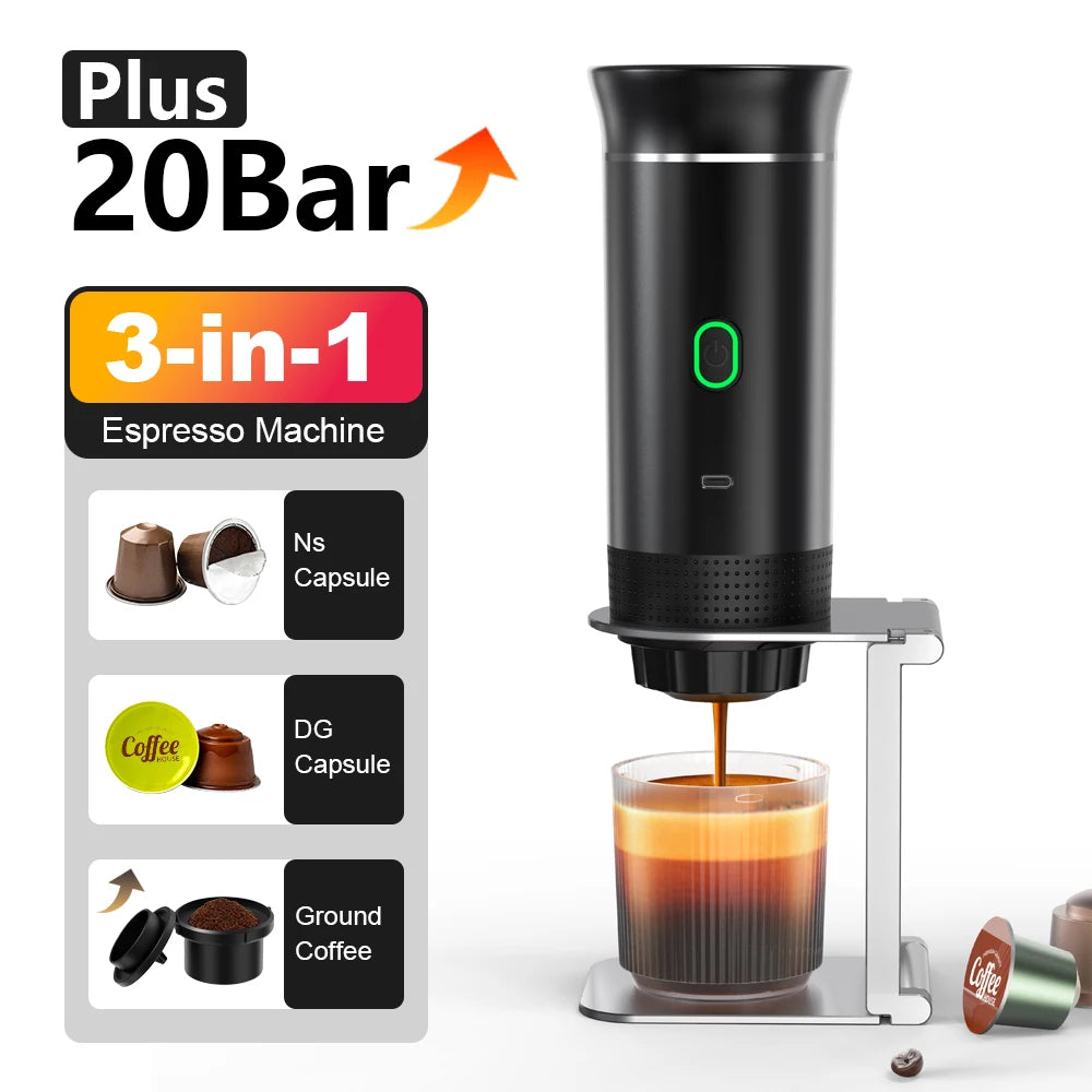 Portable Wireless Espresso Machine – 3-in-1 Travel Coffee Maker for Car, Camping & Home | Capsule & Ground Coffee Compatible