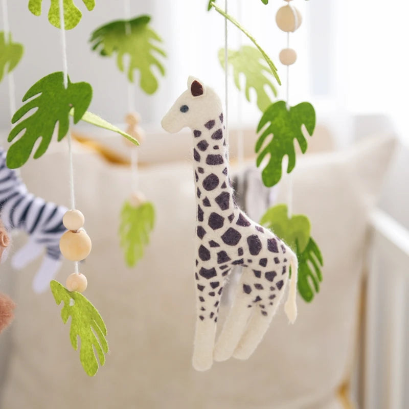 Baby Crib Mobile – Forest Animal Hanging Rattle Toy with Wooden Arm (0–12 Months)