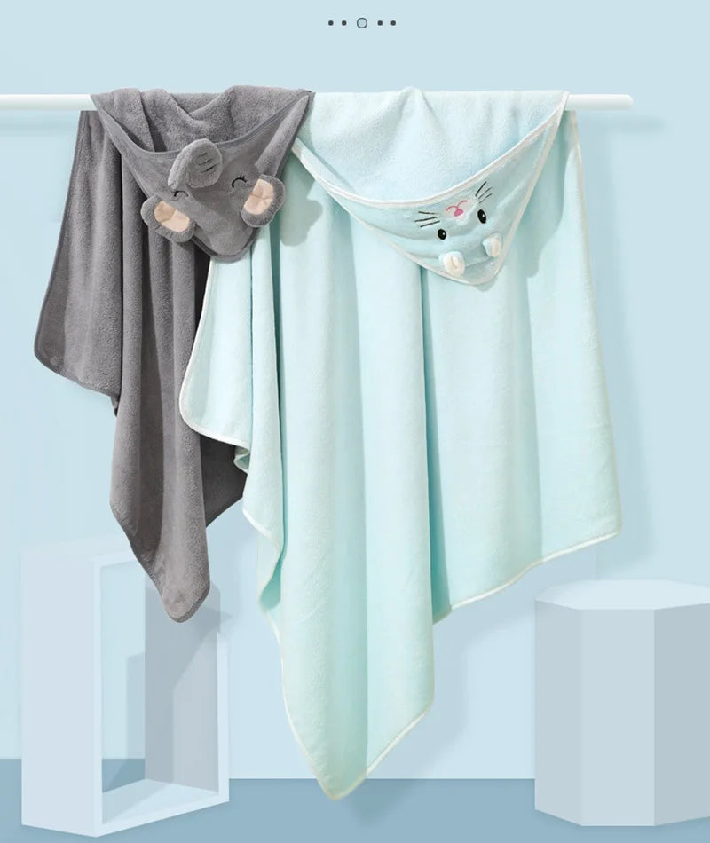 Cartoon Animal Hooded Baby Bath Towel – Soft Newborn Swaddle Blanket & Toddler Bathrobe (Unisex)