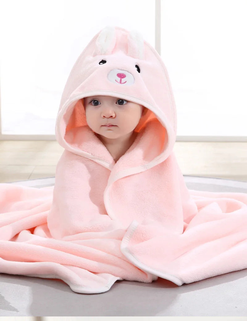 Cartoon Animal Hooded Baby Bath Towel – Soft Newborn Swaddle Blanket & Toddler Bathrobe (Unisex)