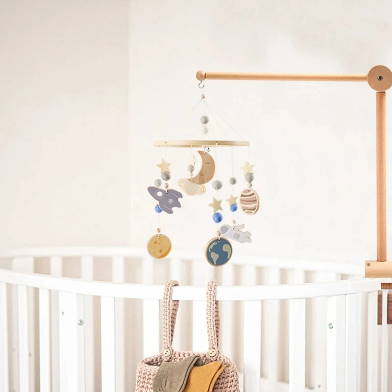 Baby Crib Mobile – Forest Animal Hanging Rattle Toy with Wooden Arm (0–12 Months)