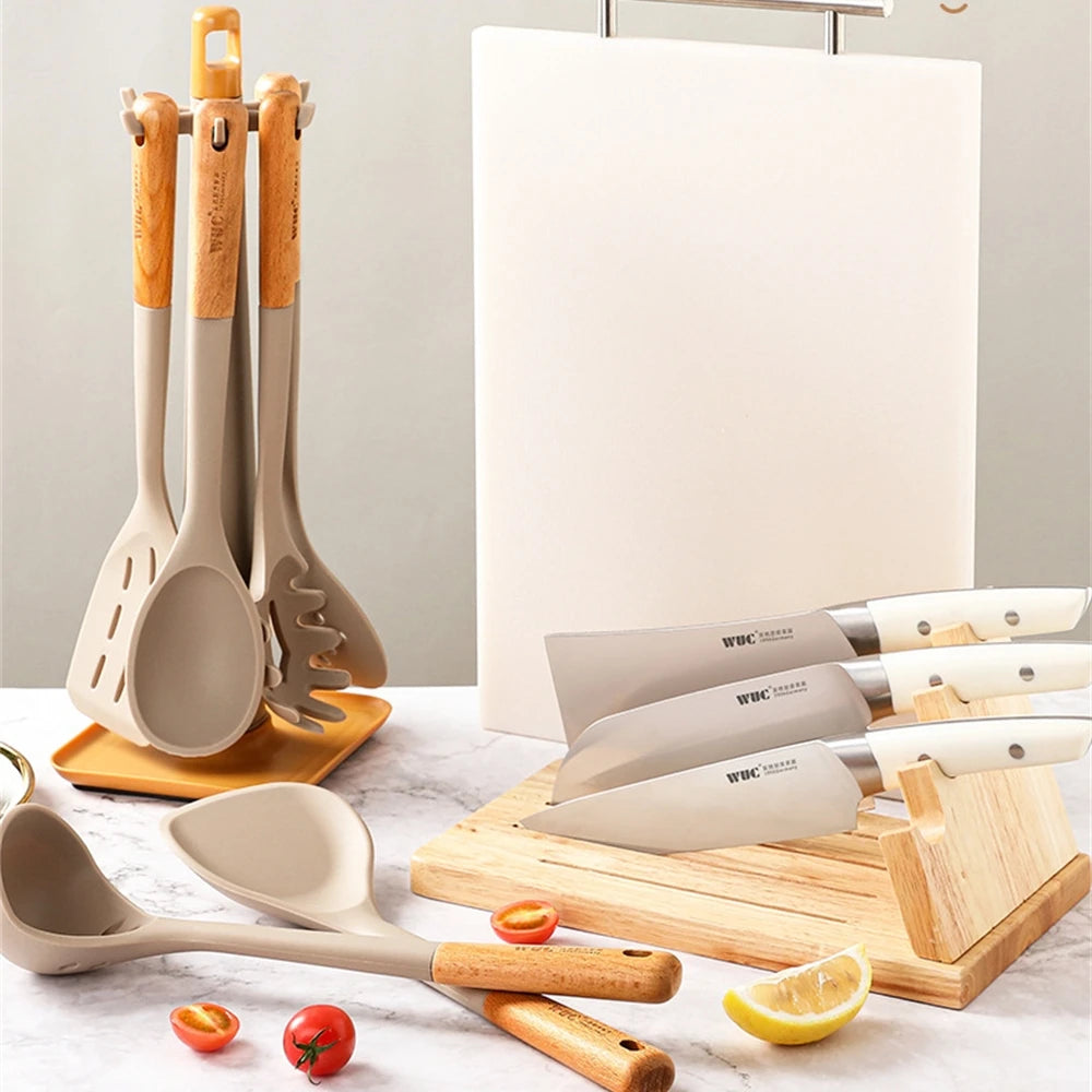 Silicone Cooking Utensils with Wooden Handle – Heat Resistant Non-Stick Kitchen Tools