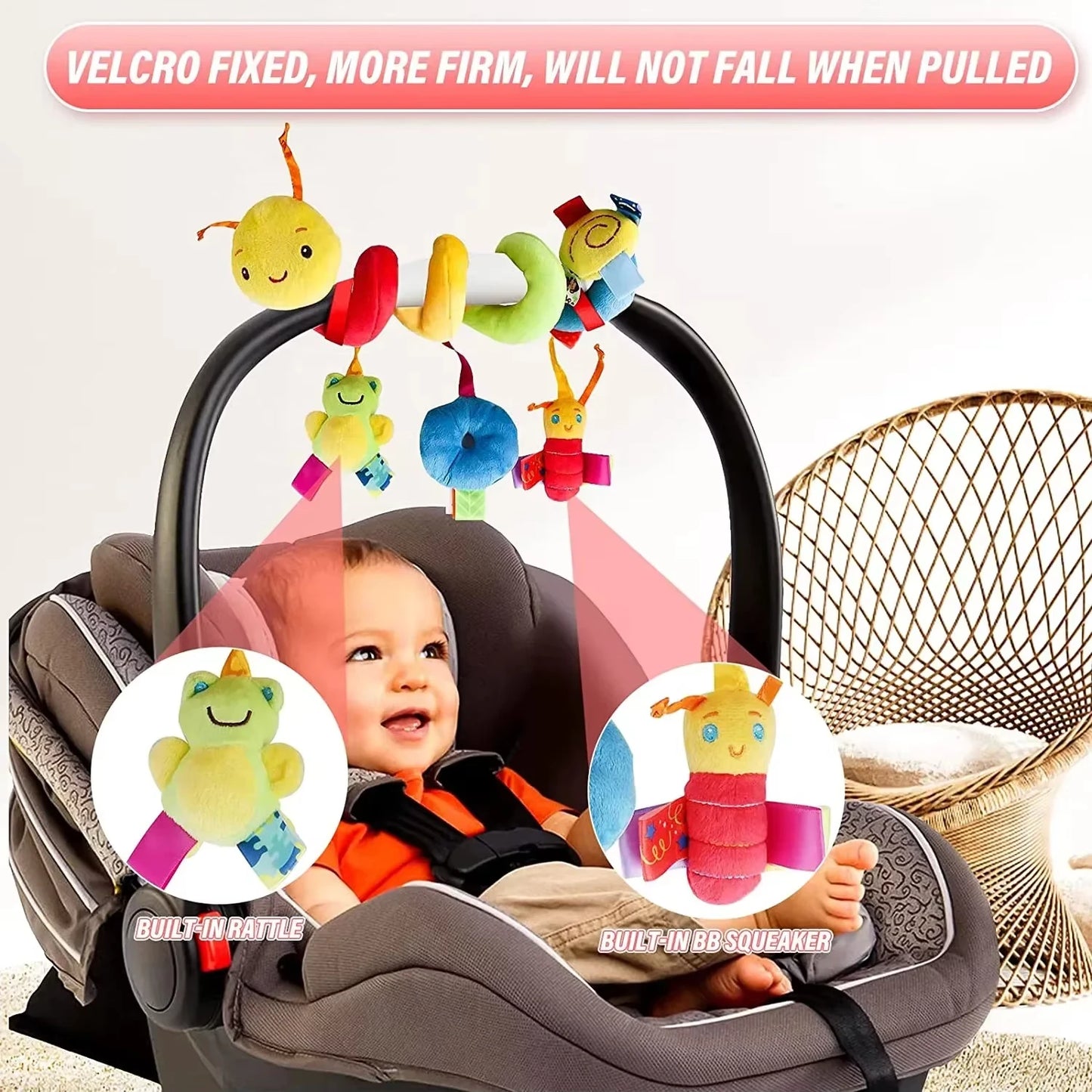 Spiral Crib & Stroller Hanging Toy – Soft Plush Rattle for Newborns | Baby Mobile for Car Seat, Pram, or Cot