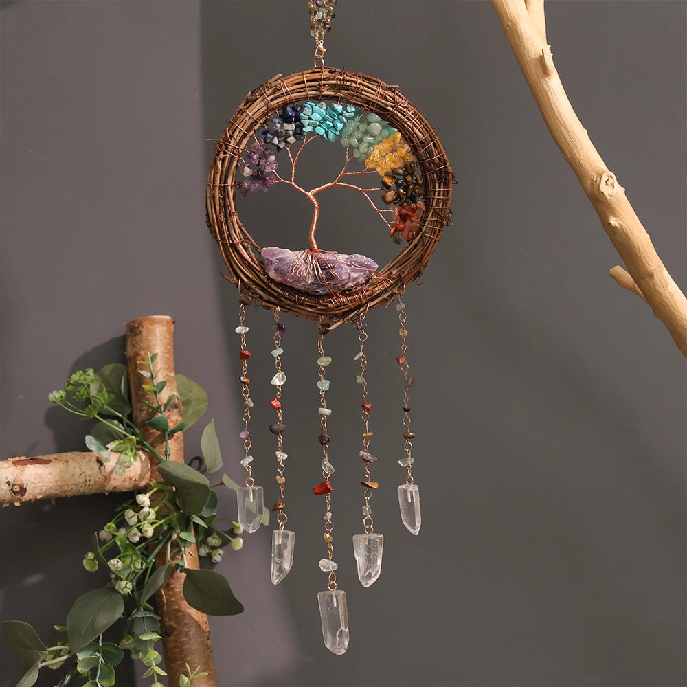 Crystal Sun & Moon Wind Chime – Rainbow Dream Catcher Hanging for Home & Garden Decor