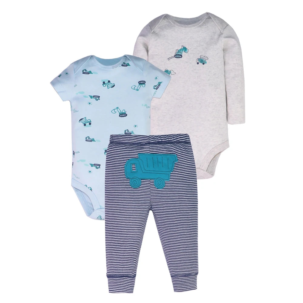 Baby Clothes Set – 100% Cotton Cartoon Bodysuit & Pants for Newborn Boys & Girls