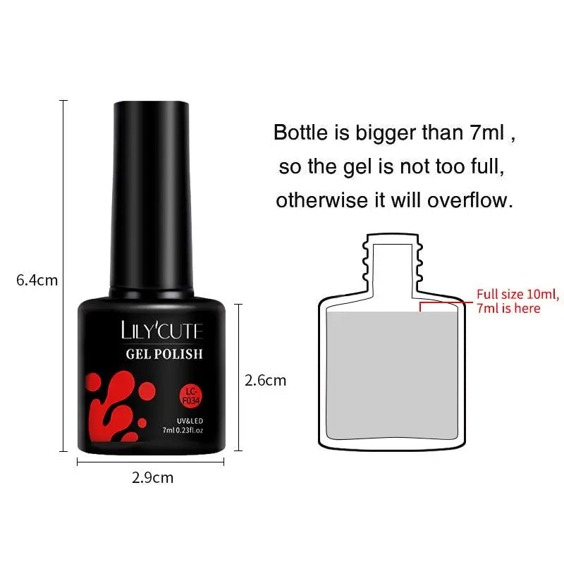 LILYCUTE Gel Nail Polish Set – 7ml Colorful UV Gel Varnish for Manicure | Long-Lasting Semi-Permanent Soak Off Nail Art Base & Top Coat