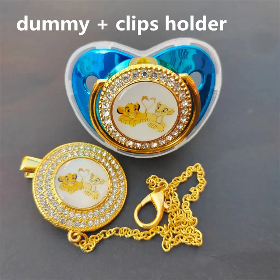 Disney Lion King Bling Pacifier Clip & Teether Set – Rhinestone Baby Soother with Cover (0–24 Months)