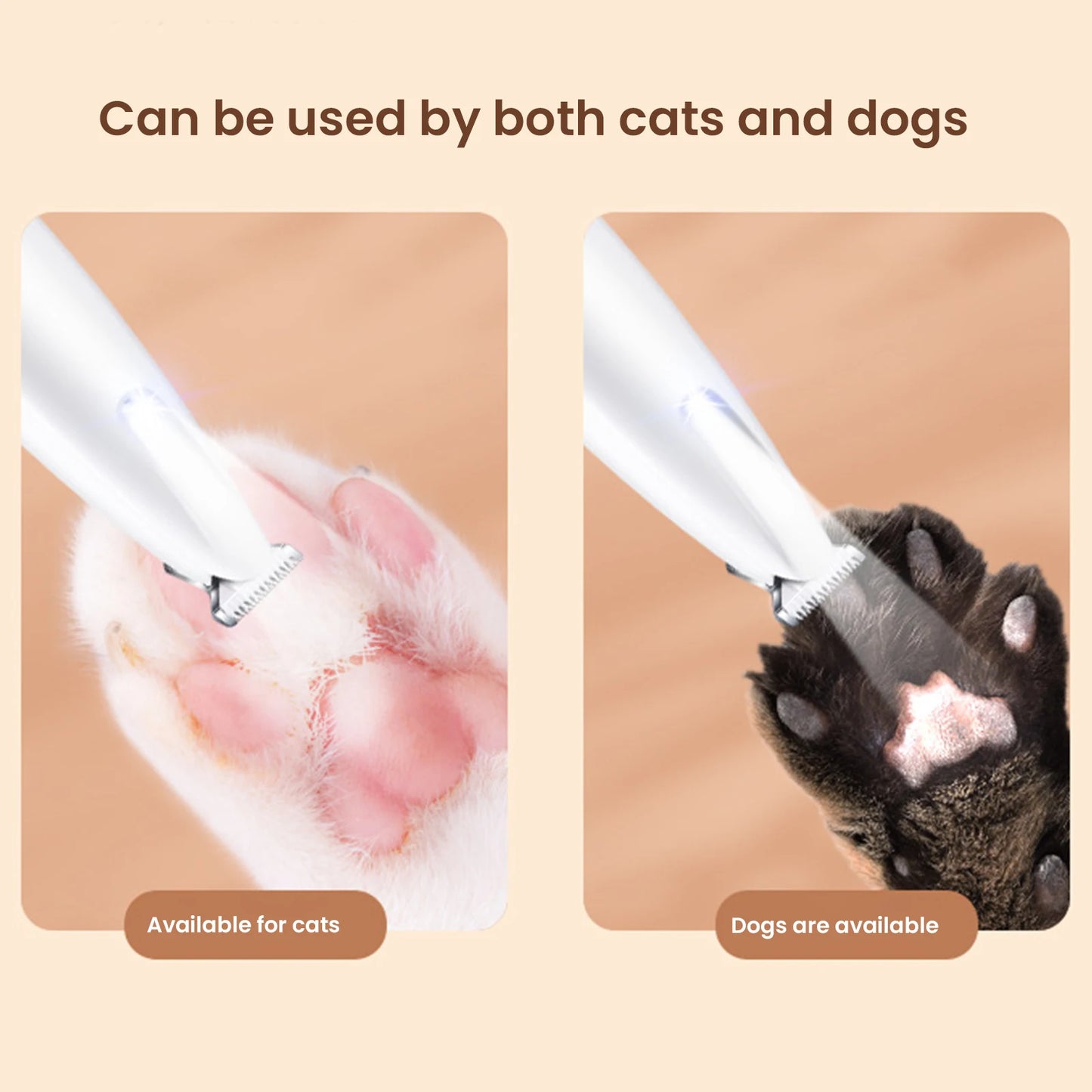 Rechargeable Pet Paw Trimmer with LED Light – Waterproof Grooming Clippers for Dogs & Cats