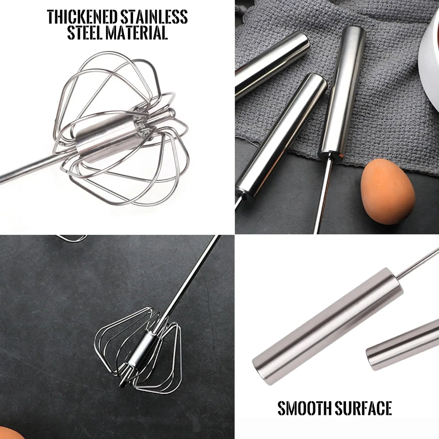 Stainless Steel Semi Automatic Egg Beater – Self Turning Hand Whisk Mixer Kitchen Gadget