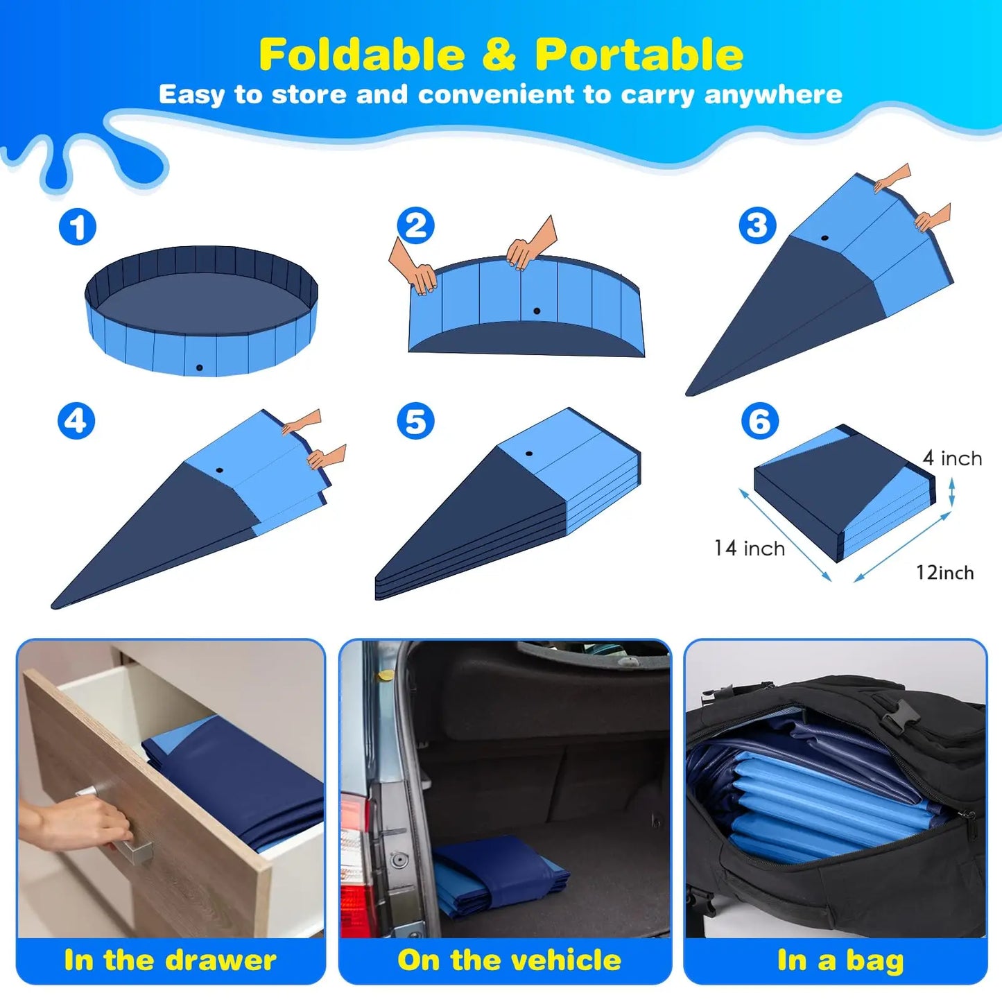 Foldable Dog Bath Pool – Collapsible Pet Swimming & Wading Tub for Small to Large Dogs & Cats