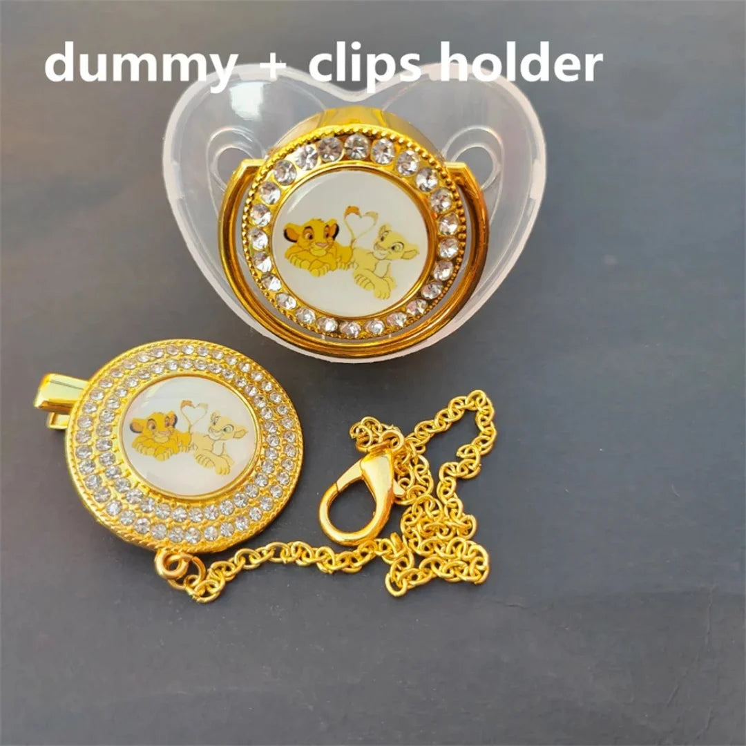 Disney Lion King Bling Pacifier Clip & Teether Set – Rhinestone Baby Soother with Cover (0–24 Months)