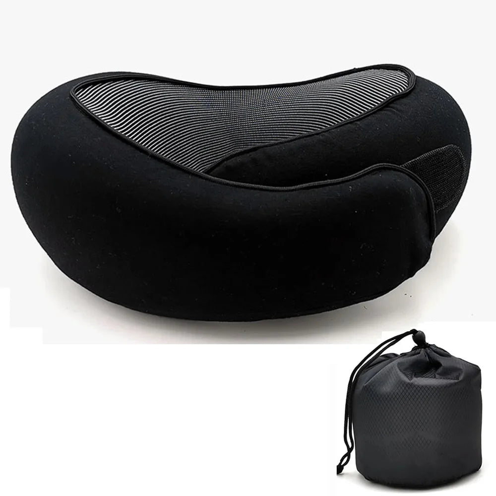 Memory Foam Travel Neck Pillow – U-Shaped Adjustable Snail Style for Airplane, Car & Office Nap Support