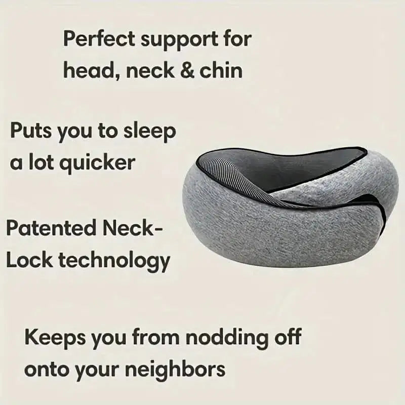 Memory Foam Travel Neck Pillow – U-Shaped Adjustable Snail Style for Airplane, Car & Office Nap Support