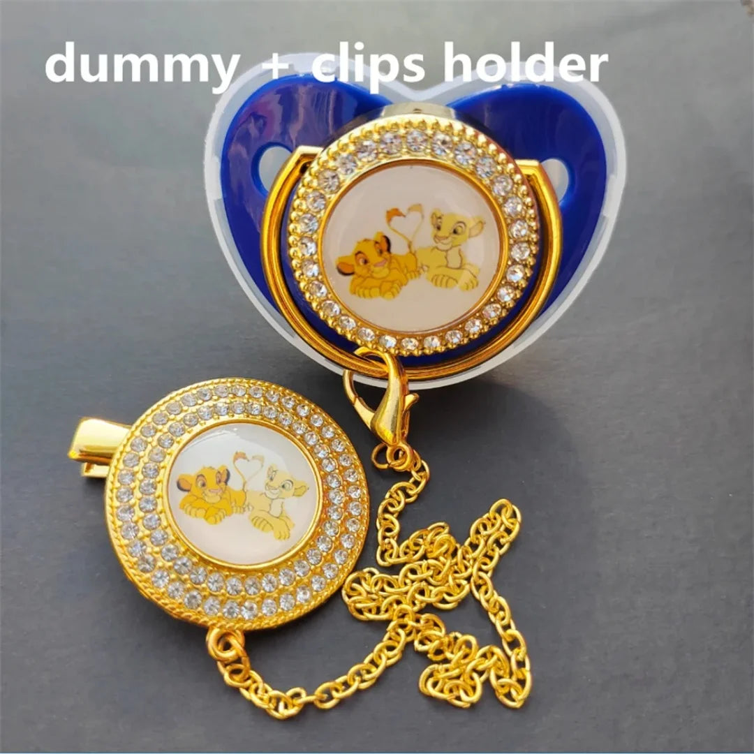 Disney Lion King Bling Pacifier Clip & Teether Set – Rhinestone Baby Soother with Cover (0–24 Months)