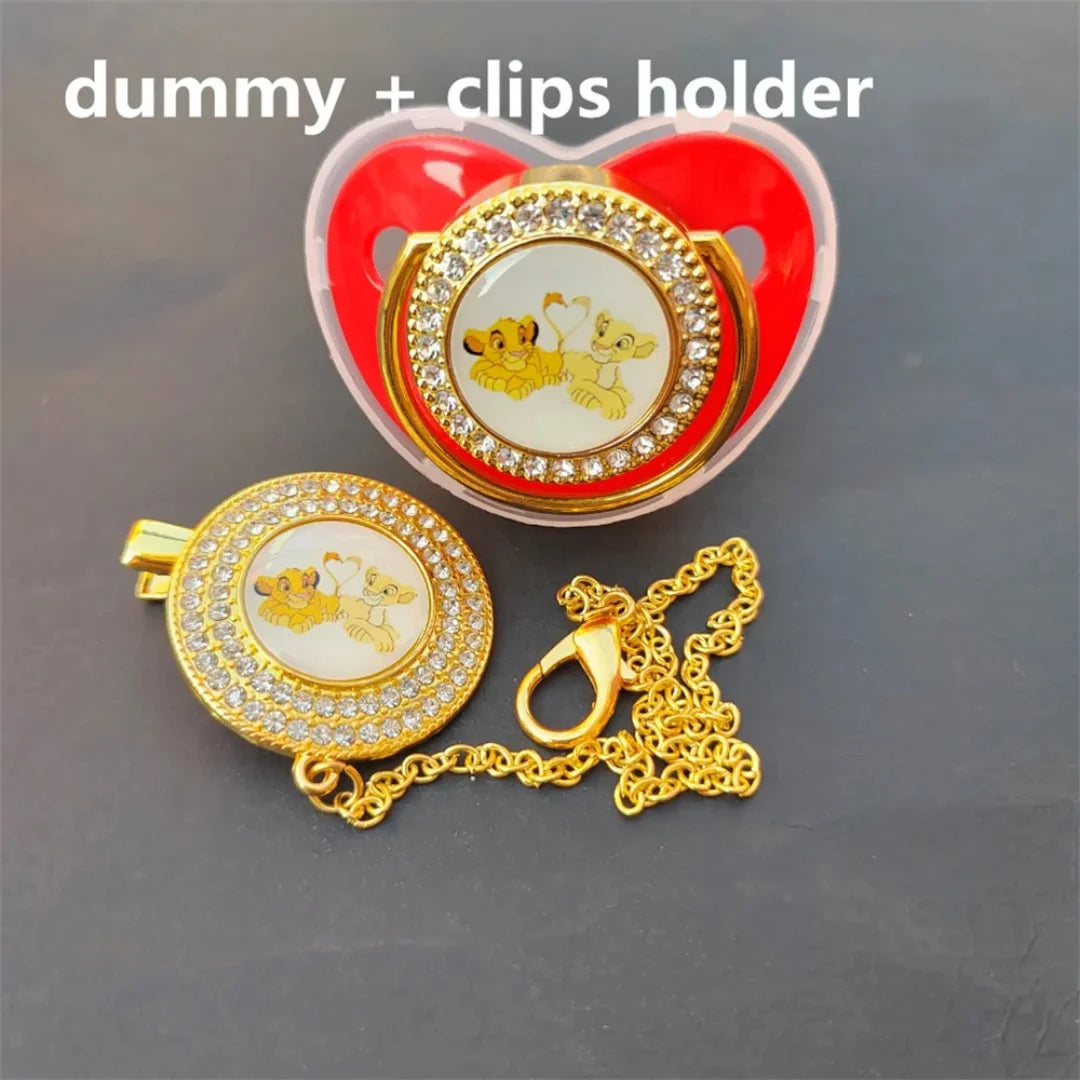 Disney Lion King Bling Pacifier Clip & Teether Set – Rhinestone Baby Soother with Cover (0–24 Months)