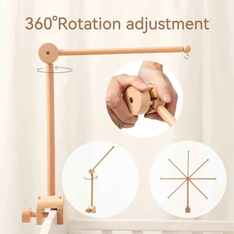 Baby Crib Mobile – Forest Animal Hanging Rattle Toy with Wooden Arm (0–12 Months)