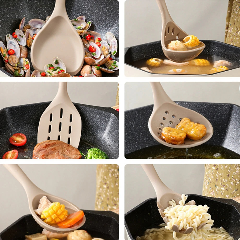 Silicone Cooking Utensils with Wooden Handle – Heat Resistant Non-Stick Kitchen Tools