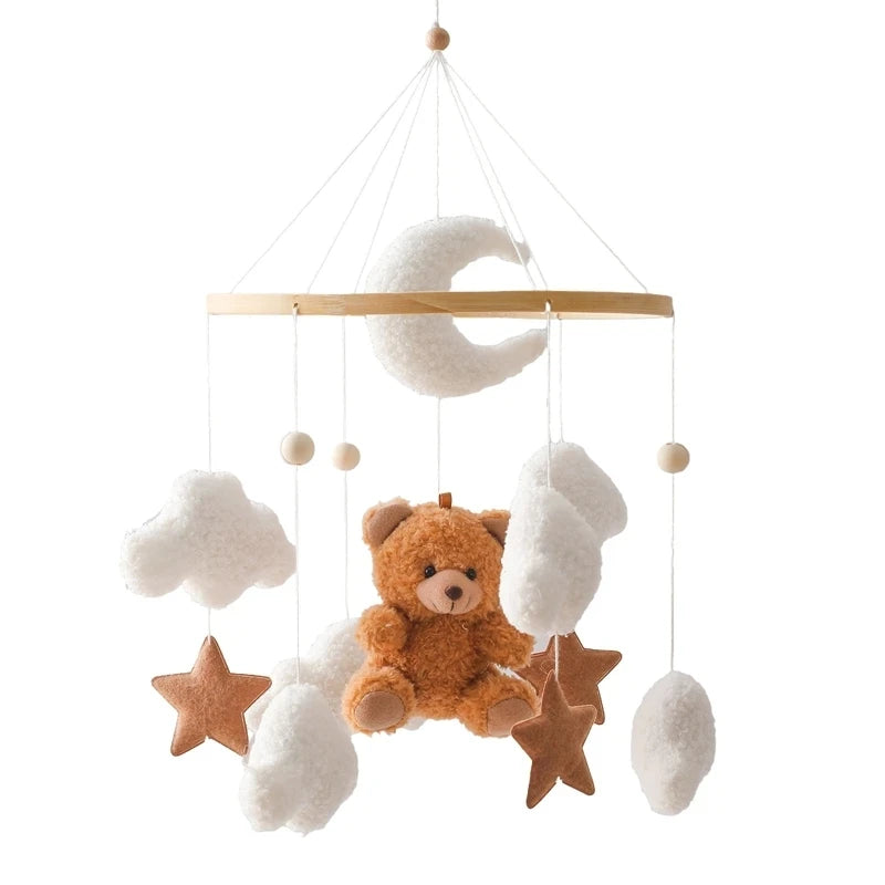 Baby Crib Mobile – Forest Animal Hanging Rattle Toy with Wooden Arm (0–12 Months)