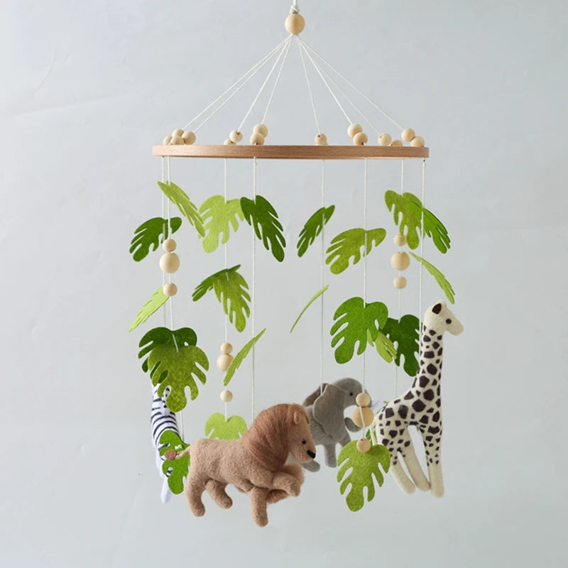 Baby Crib Mobile – Forest Animal Hanging Rattle Toy with Wooden Arm (0–12 Months)