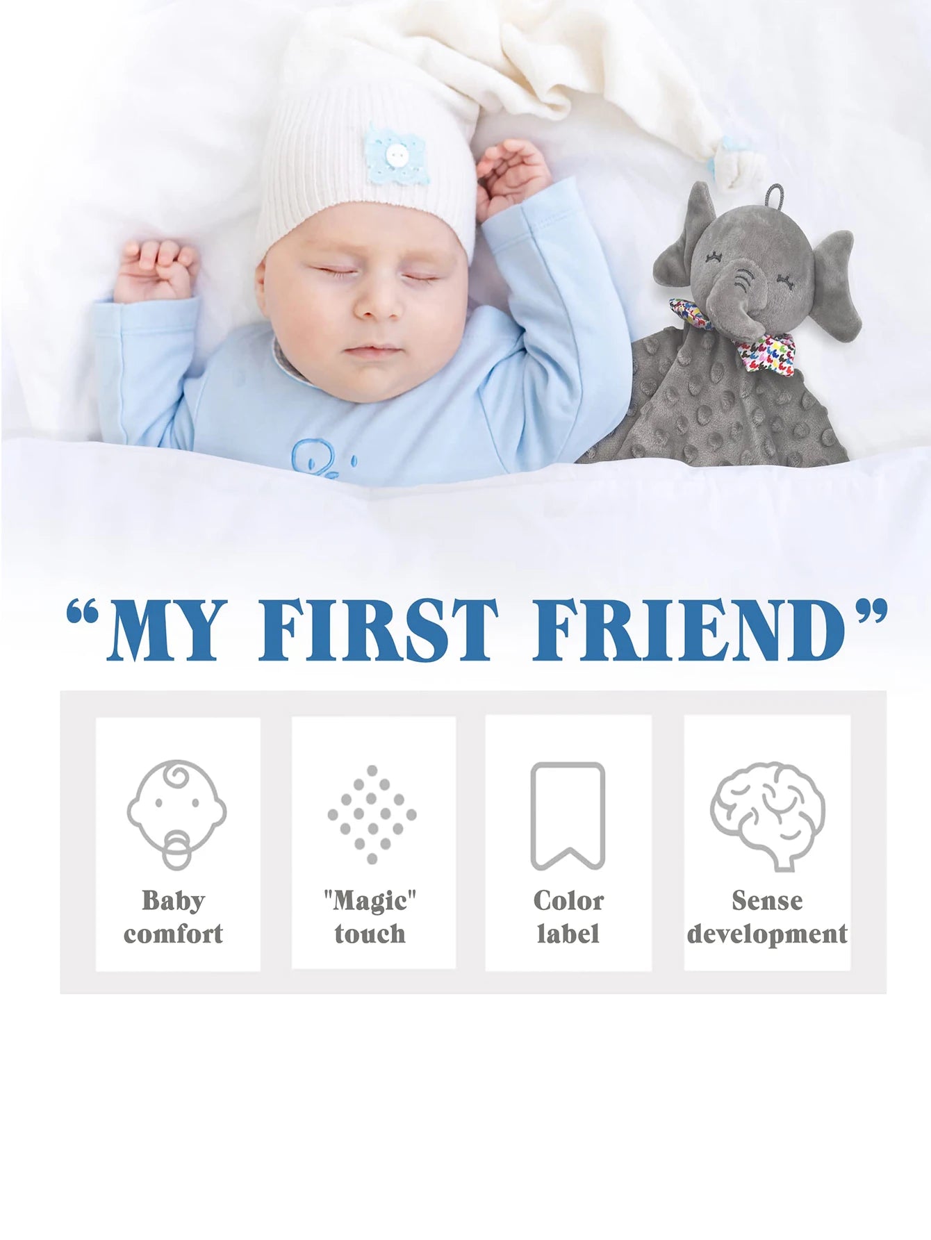 Elephant Baby Comforter Blanket – Soft Plush Rattle Toy & Soothing Sleep Towel for Infants