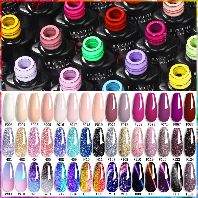 LILYCUTE Gel Nail Polish Set – 7ml Colorful UV Gel Varnish for Manicure | Long-Lasting Semi-Permanent Soak Off Nail Art Base & Top Coat
